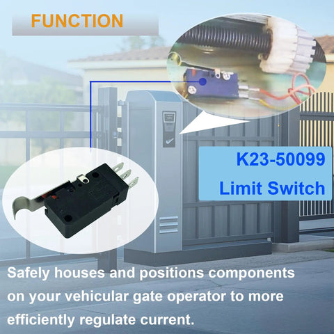 K23-50099 Q029 Limit Switch Replacement for Elite SL3000 CSW200 RoboSlide gate installation view with components highlighted