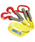 Heavy Duty Two Leg Bridle Web Sling With 4.92 Foot Length And 13227 Lb Capacity, polyester material, red hooks for lifting and rigging.