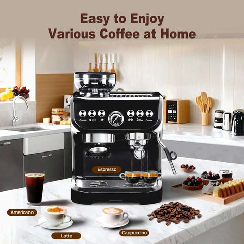 All-In-One Espresso Machine With 15 Bar Pressure, Built-In Bean Grinder, Milk Frother And Steam Wand, 70 Oz Removable Water Tank