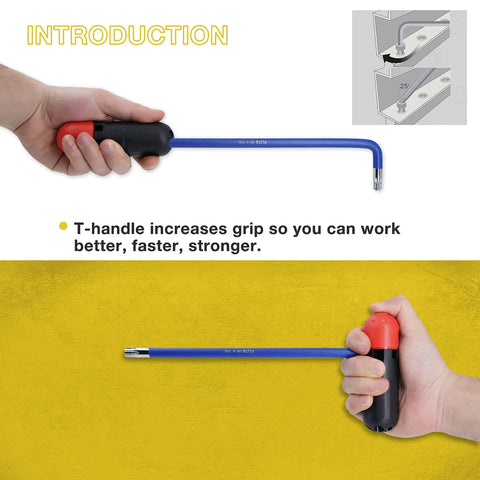 Heavy Duty Hex Key Allen Wrench Set With Metric And Imperial Sizes Torx And Star Bits Long Arm Ball End Wrenches Industrial Grade Chrome Vanadium Steel Includes Durable Storage Bag with T-handle grip and design introduction.