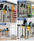Heavy Duty Garage Tool Storage Rack Wall Mounted Organizer With 12 Double Hooks And 4 Rails Rubber Gripped Hangers In Various Settings