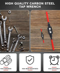 Built Tough Pair Of Adjustable Tap Wrenches With Smooth As Butter Ratcheting Handles Plus Preoiled Protection For Quick Automotive Thread Repair And Efficiency Up To M20 on wooden background.