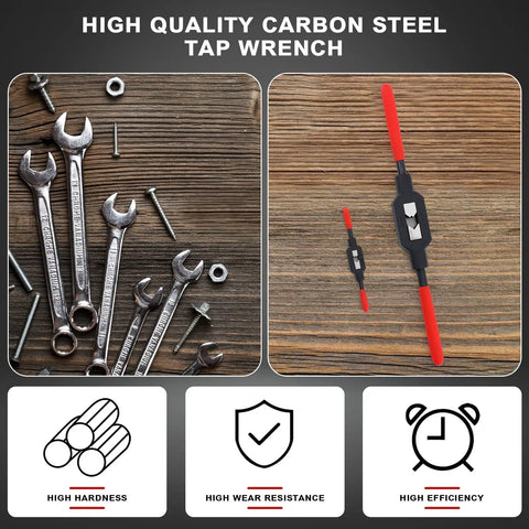 Built Tough Pair Of Adjustable Tap Wrenches With Smooth As Butter Ratcheting Handles Plus Preoiled Protection For Quick Automotive Thread Repair And Efficiency Up To M20 on wooden background.