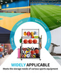 All In One Garage Gear Organizer With Rolling Cart Ball Rack Hooks Bins And Wire Basket for various sports settings