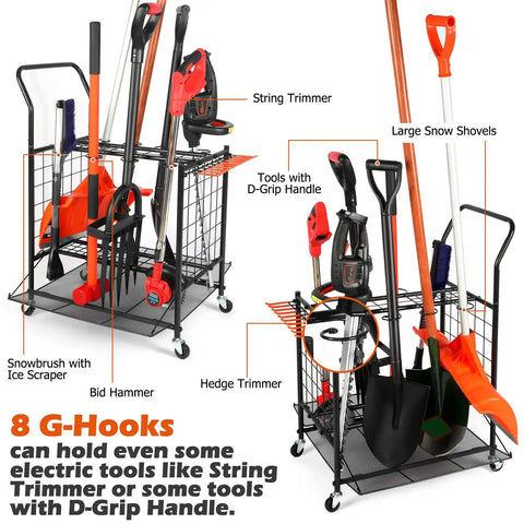 Garden Tool Organizer On Wheels Heavy Duty Steel Tool Tower For Shed Garage Backyard Stores 30 Plus Tools On A Black Locking Cart From Leaf Blowers To Long Handle Rakes Easy Access And Mobile Storage