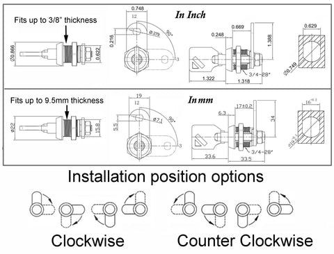 Tough As Nails Tubular Cam Lock Set With Removable Keys Keyed Alike Chrome Finish RV Storage Lock diagram with installation options