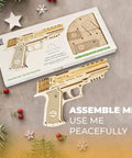 Wolf 01 Handgun 3D Puzzle Rubber Band Gun Mechanical Model Kit For DIY Wood Build, Collectible Hobby Craft, Brain Teaser Puzzle With 60 Rubber Bands, Fires Up To 5 Per Round, 10 Meter Range, Secret Handle Compartment, Torch Mount, wooden pistol kit box