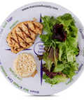 Two Pack 10 Inch Portion Control Plates With MyPlate Style Guide For Balanced Meals Easy Meal Prep Portion Control For Weight Loss Perfect For Adults Lunches And Dinners showing grilled chicken, greens, and rice on plate.