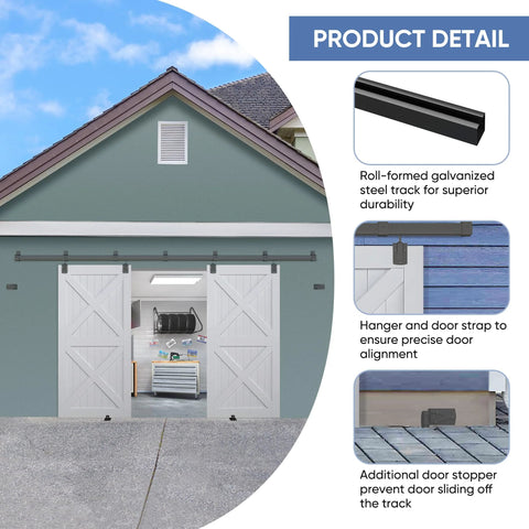 Exterior Sliding Barn Door Hardware Kit For 12 Foot Double Doors Wall Mount Track System installed on green building exterior