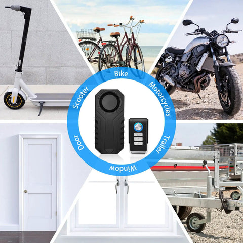 Wireless Bike Alarm With Remote For Ebikes And Motorcycles Anti Theft Vibration And Motion Sensor System IP65 displayed with applications