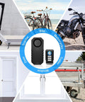 113dB Vibration Sensing Bike Alarm With Remote And Wireless Receiver For Bicycles Motorcycles E Bikes Scooters Trikes And Mobility Vehicles Anti Theft Security System Keeps Your Ride Safe shown with scooters, bikes, motorcycles, trailer, door, and window use cases.