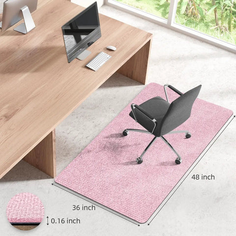 Non Slip Office Chair Mat For Hardwood Floors 48 By 36 Inches Large Pink Floor Protector Thick Heavy Duty Recyclable Gliding Desk Mat For Computer Rolling Chairs shown under a chair in an office setup