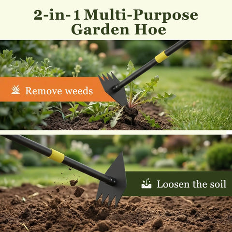 Heavy Duty Garden Hoe With 60 Inch Adjustable Long Handle For Easy Weeding And Lawn Care, Durable Manganese Steel Construction