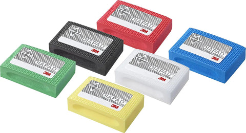 Variety of Flexible Diamond Hand Lap Finishing Pads M40 Micron Open Dot Pattern 2.25 by 3.75 in shown in multiple colors for polishing.