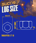 Diagram illustrating the dimensions and thread pitch of the 20 Pack 1/2-20 Trailer Lug Nuts for boat and RV hubs.