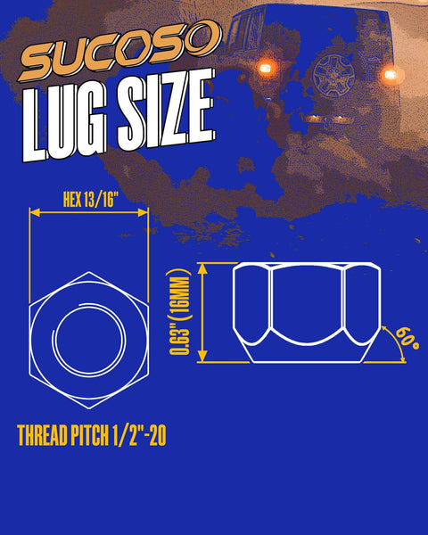 Diagram illustrating the dimensions and thread pitch of the 20 Pack 1/2-20 Trailer Lug Nuts for boat and RV hubs.
