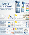 Reading instructions for No Fuss 23 Parameter Water Test Kit With 158 Strips including tips for color comparison and usage.