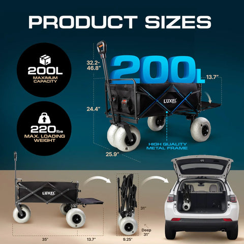 Foldable Beach Wagon With 9 Inch All Terrain Wheels Beast Heavy Duty Cart That Holds Up To 300 Lbs Dual Battery Pack