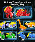 5 In 1 Transforming Dinosaur Robot Set For Kids And Toddlers STEM Building Kit with triceratops and dinosaur action figures