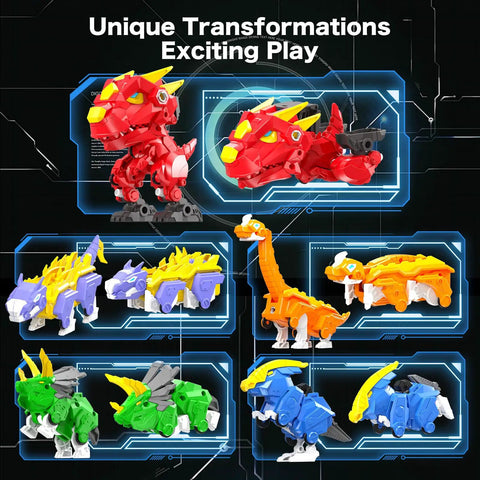 5 In 1 Transforming Dinosaur Robot Set For Kids And Toddlers STEM Building Kit with triceratops and dinosaur action figures