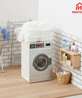 Big Time Hit Miniature Washing Machine Featuring Smooth Operable Lid And 1/12 Scale White Towel Set Serious Flex For Dollhouse Furniture And Cozy Room Decor Display Collection in a styled laundry space.