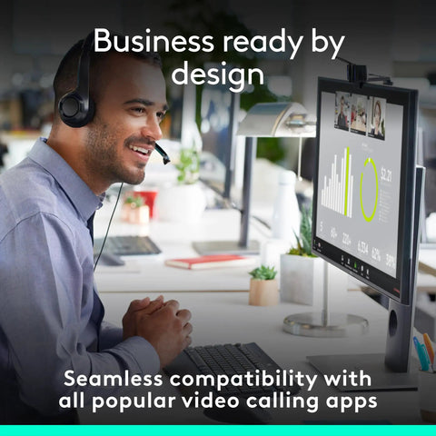 User interacting with a Super Crisp 1080p HD Webcam With Dual Built In Mics And A Smooth 78 Degree Field for video calls.