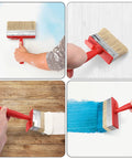 Three Piece Deck Stain And Sealer Brush Set For Wood Heavy Duty Paint Brushes in use on walls and decks