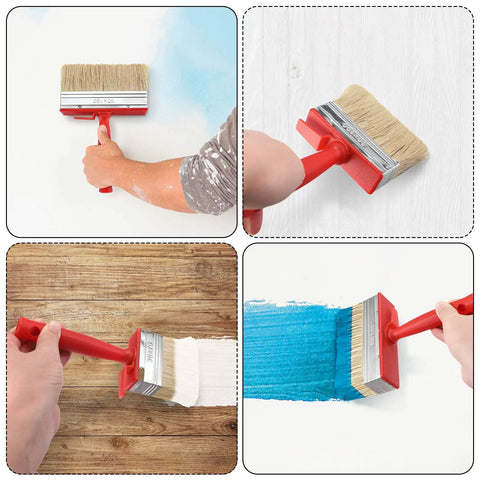 Three Piece Deck Stain And Sealer Brush Set For Wood Heavy Duty Paint Brushes in use on walls and decks