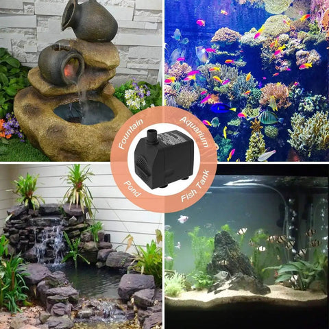 Ultra Quiet Submersible Water Pump With Dry Burn Protection 160 GPH for fountains, hydroponics, ponds, aquariums.