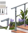 Rock Solid Two Step Handrails For Outdoor Stairs, Top Shelf Galvanized Steel Stair Guards, heavy-duty railing with setup tools.