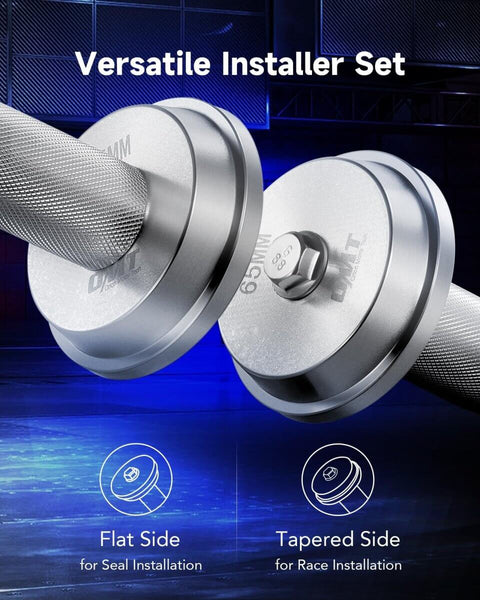 Close-up of versatile installer set from Rear Axle Bearing Service Kit With 3 Pullers And 9 Driver Discs For Removal Of Worn Bearings