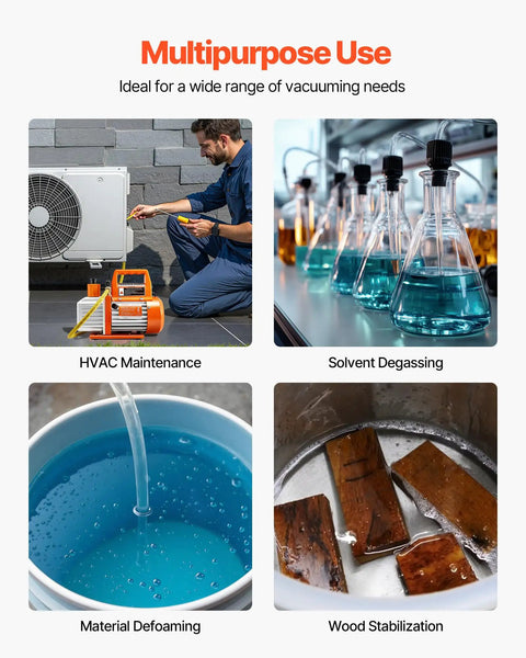 Rock Solid 3.5 CFM Vacuum Pump Single Stage Rotary Vane Hvac Tool in use for HVAC maintenance and solvent degassing.