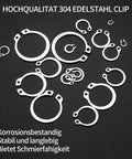 300 Piece Retaining Ring Set With Internal And External Snap Rings In Stainless Steel Circlip Retention Rings 18 Size Assortment For Grooved Shafts Pins And Studs Durable Rust Resistant And Easy To Use displayed on black surface.