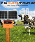 30 Miles Solar Electric Fence Charger For Livestock With Adjustable 6KV To 12KV Output, solar panels mounted on a fence post