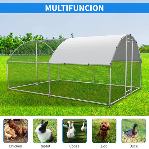 Heavy Duty Large Metal Chicken Coop With Outdoor Run, Waterproof And UV-Resistant Cover, Dome Roof Walk-In Poultry Cage