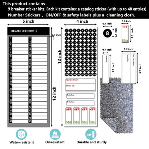 Slick Complete Electrical Panel Labels Kit With 48 Circuit Breaker Tabs high contrast diagram showing layout and labels.