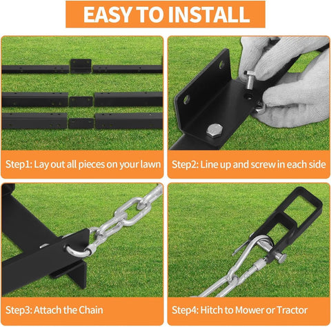 Beefy 6Ft Drag Harrow For ATV UTV Tractor Driveway And Lawn Leveling Rake installation steps and connection details