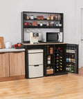 Mini Fridge Cabinet With Storage And Power Outlet Coffee Bar Cabinet With Space For A Mini Fridge And Microwave Shelf