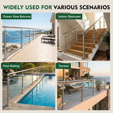 Glass Stair Railing Post System With Stainless Steel 304 Construction for ocean balcony, stairs, pool, terrace