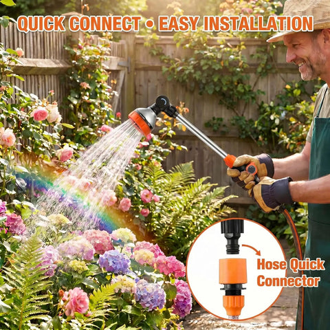 Gardener using 2 Pack Garden Hose Wand With Easy Grip Textured Handle Adjustable Watering Sprayer Eight Spray Patterns For Lawn