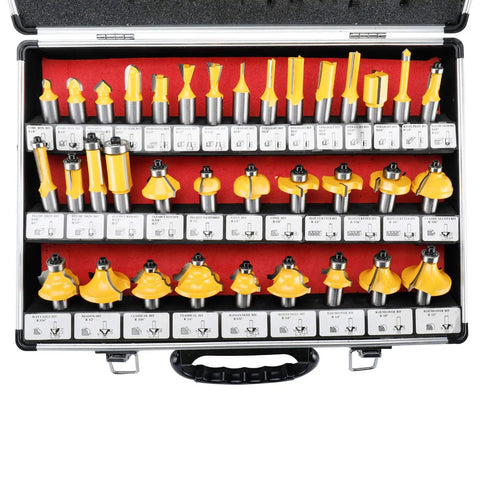 35 Piece Tungsten Carbide Router Bit Set With Half Inch Drive Shank For Doors Tables Shelves Cabinets And DIY Woodworking