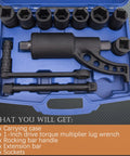 Heavy Duty Torque Multiplier Wrench Set With 1 Inch Drive And 8 CR-V Sockets in carrying case