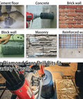 Diamond core drill bits, 2 in diameter, 10 in depth, laser-welded for concrete with rebar; includes two 5/8-11 adapters