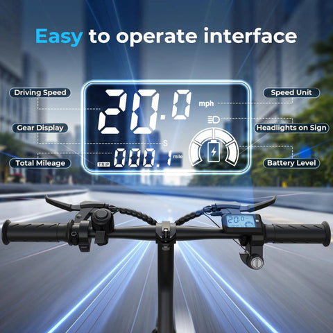Electric Bike For Adults And Teens With A 500W Peak Motor, Lightweight Foldable Ebike, 20 MPH Top Speed, 25 Mile Range With Pedal Assist, Embedded Battery, Easy Fold Design, Ready For Commuting And Weekend Rides handlebar display with 20 mph speed, battery and trip data