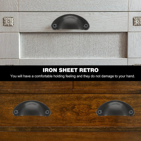 Vintage Iron Drawer Pull Handles Set 12 Pieces Retro Cabinet Knobs Black Painted Shell Shape For Dresser Kitchen Cupboard