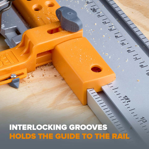 Clamp Edge Jigsaw Guide For Straight Cuts And Steady Tracking, Fits Most Jigsaws, attached to a rail for precise cutting.