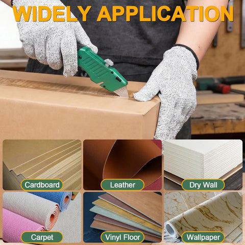All Metal Utility Knife Retractable Heavy Duty Aluminum Body For Durable Cutting, Locking Blade, Pro Grade Box Cutter For Construction, Carpentry, And DIY Projects, Built To Withstand Drops And Tough Jobs on cardboard box