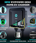 Tesla NACS Level 2 EV Charger Hardwired 48A 11.5kW 240V with 25ft cable, showing internal components and features in six cutouts.