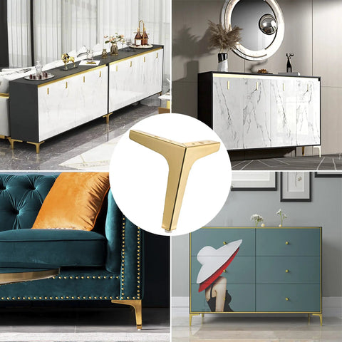 7 Inch Heavy Duty Gold Metal Furniture Legs Set of 8, Triangle Style Sofa Couch Chair Table Cabinet Feet, Modern Gloss Finish