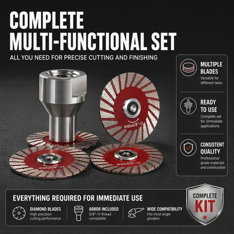 Slick Mini Diamond Saw Blades For Angle Grinder 1.57 Inch 5 Pack 5/8 11 Arbor multi-functional cutting set with arbor.